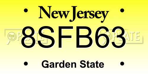 8SFB63 New Jersey License Plate