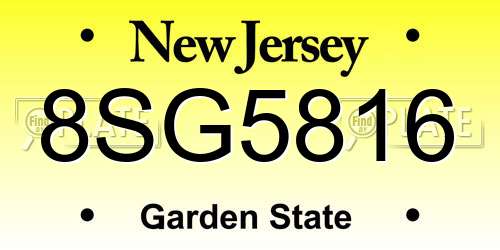8SG5816 New Jersey License Plate