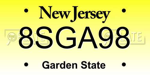 8SGA98 New Jersey License Plate