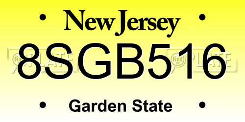 8SGB516 New Jersey License Plate