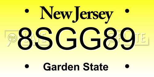 8SGG89 New Jersey License Plate