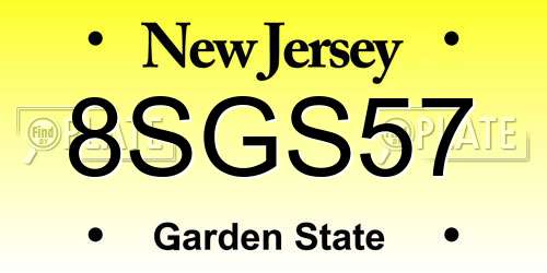 8SGS57 New Jersey License Plate