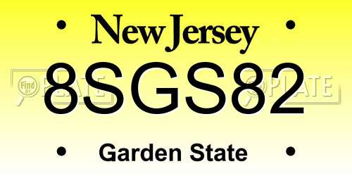 8SGS82 New Jersey License Plate