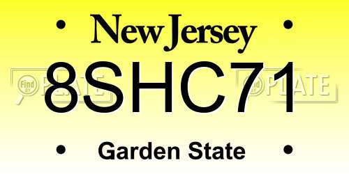 8SHC71 New Jersey License Plate