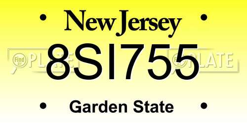 8SI755 New Jersey License Plate