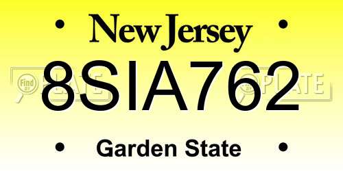 8SIA762 New Jersey License Plate
