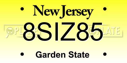 8SIZ85 New Jersey License Plate