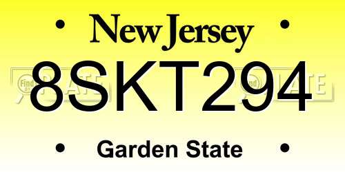 8SKT294 New Jersey License Plate