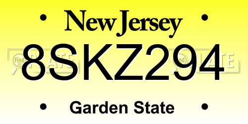 8SKZ294 New Jersey License Plate
