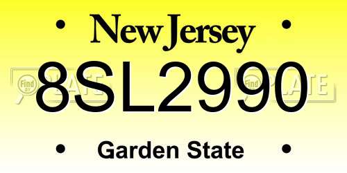8SL2990 New Jersey License Plate