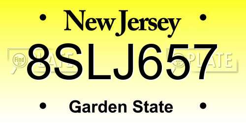 8SLJ657 New Jersey License Plate