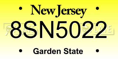 8SN5022 New Jersey License Plate