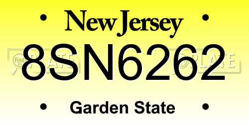 8SN6262 New Jersey License Plate