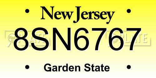 8SN6767 New Jersey License Plate