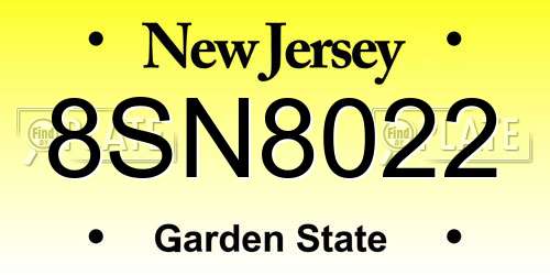 8SN8022 New Jersey License Plate