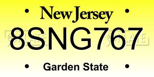 8SNG767 New Jersey License Plate