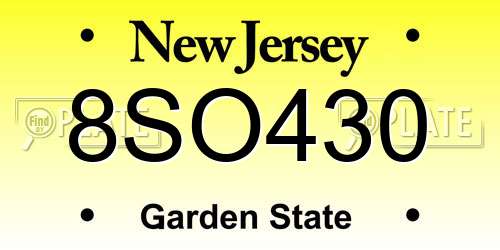 8SO430 New Jersey License Plate