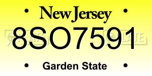 8SO7591 New Jersey License Plate
