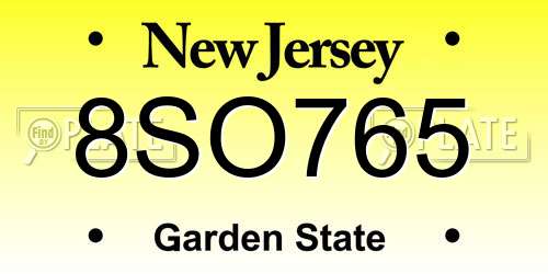 8SO765 New Jersey License Plate
