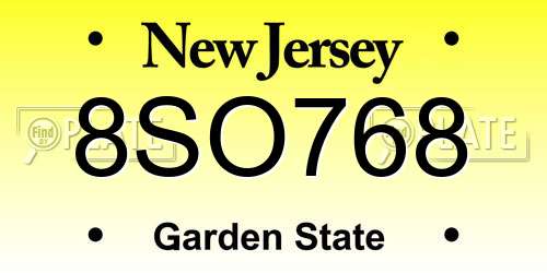 8SO768 New Jersey License Plate