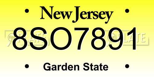 8SO7891 New Jersey License Plate