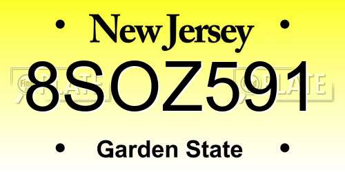 8SOZ591 New Jersey License Plate