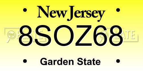8SOZ68 New Jersey License Plate