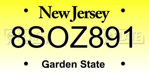 8SOZ891 New Jersey License Plate