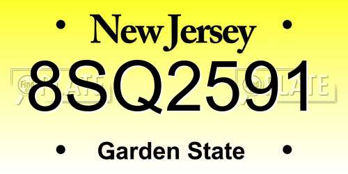 8SQ2591 New Jersey License Plate