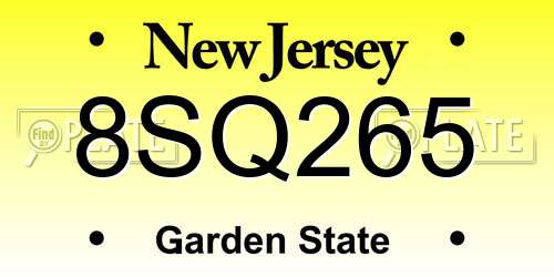 8SQ265 New Jersey License Plate