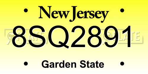 8SQ2891 New Jersey License Plate