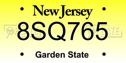 8SQ765 New Jersey License Plate