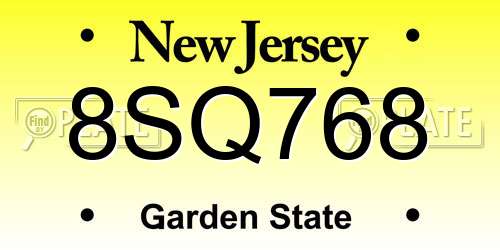 8SQ768 New Jersey License Plate