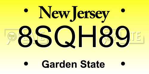 8SQH89 New Jersey License Plate