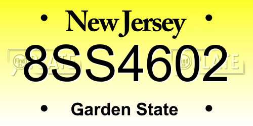 8SS4602 New Jersey License Plate