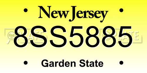 8SS5885 New Jersey License Plate