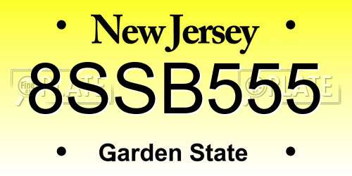 8SSB555 New Jersey License Plate