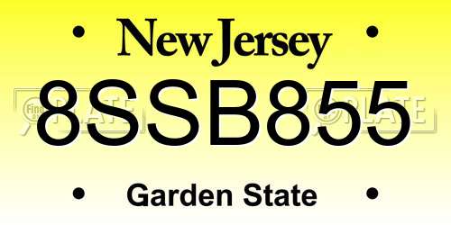 8SSB855 New Jersey License Plate