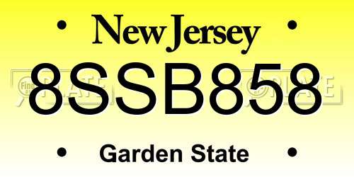 8SSB858 New Jersey License Plate