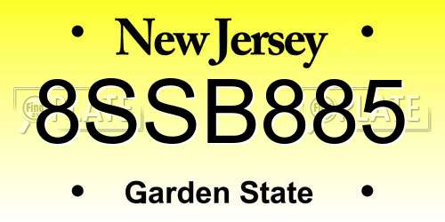 8SSB885 New Jersey License Plate