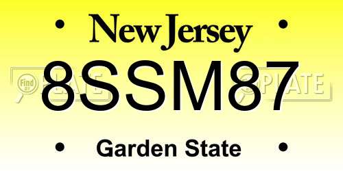 8SSM87 New Jersey License Plate