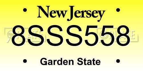 8SSS558 New Jersey License Plate