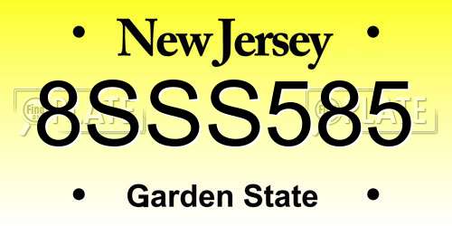 8SSS585 New Jersey License Plate