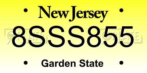 8SSS855 New Jersey License Plate