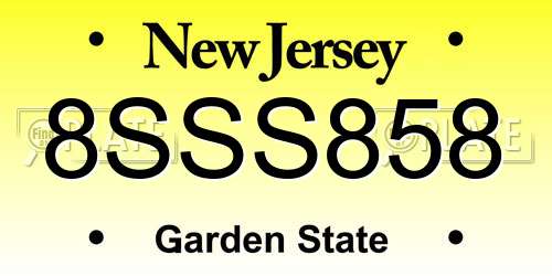 8SSS858 New Jersey License Plate