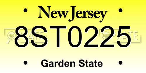 8ST0225 New Jersey License Plate