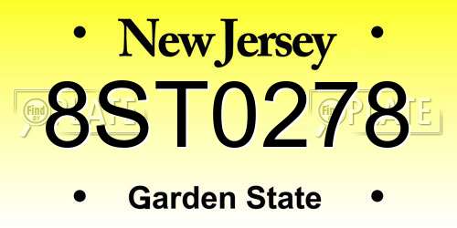 8ST0278 New Jersey License Plate