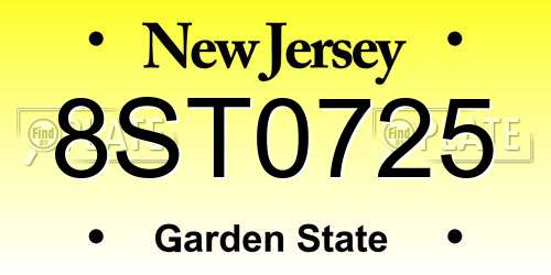 8ST0725 New Jersey License Plate
