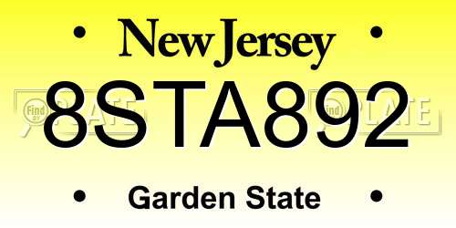 8STA892 New Jersey License Plate