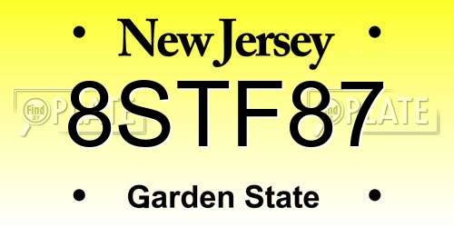 8STF87 New Jersey License Plate
